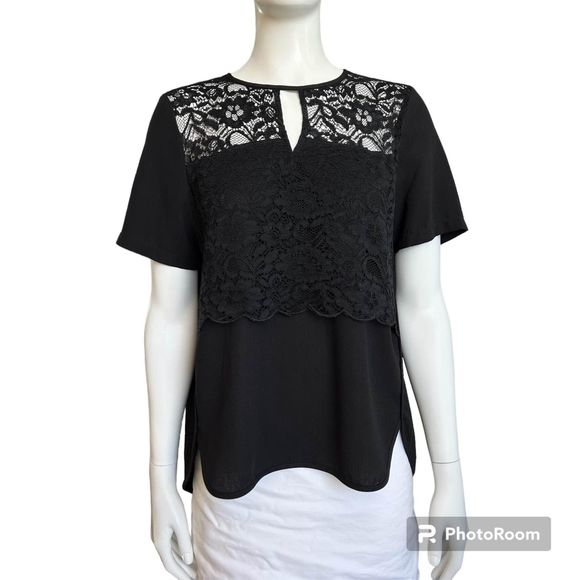 Unlisted Black Lace Short Sleeve Top L - Picture 1 of 4